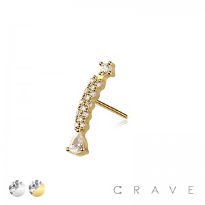 316L SURGICAL STEEL THREADLESS PUSH IN ROUND CZ LINE TEAR DROP TOP PART